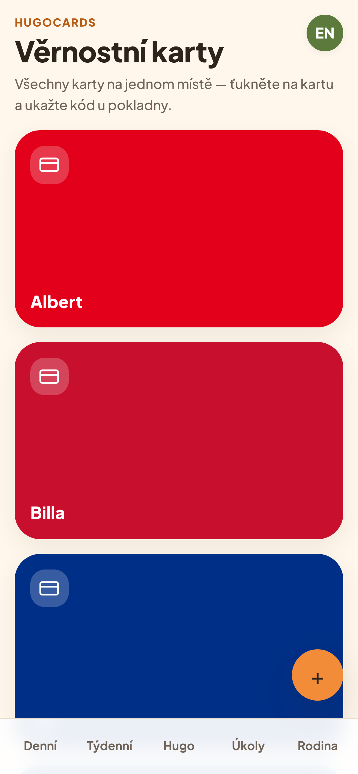 Věrnostní karty HugoCards na jednom místě